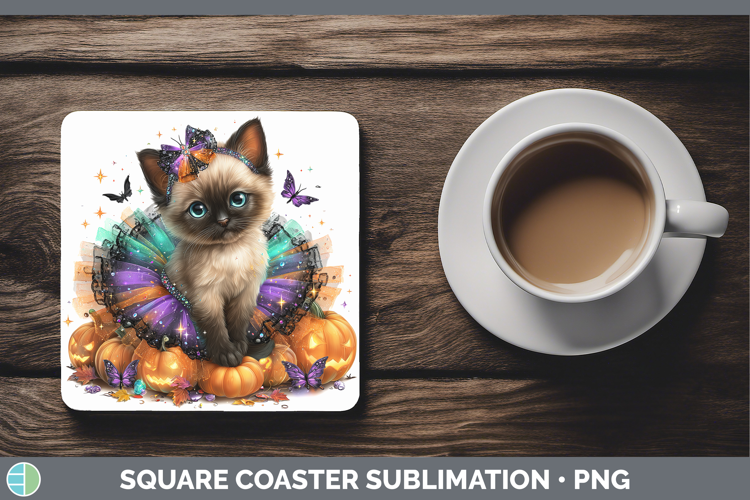 Cats Halloween Siamese Cat Square Coaster Sublimation Coaste