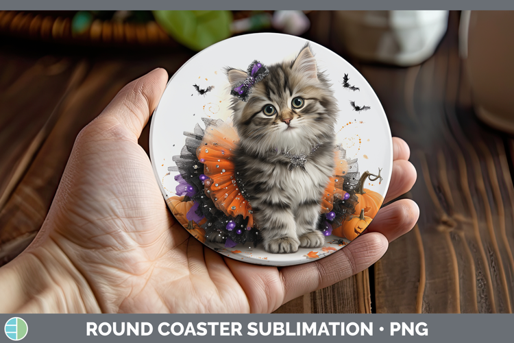 Cats Halloween Siberian Cat Round Coaster Sublimation Coaste