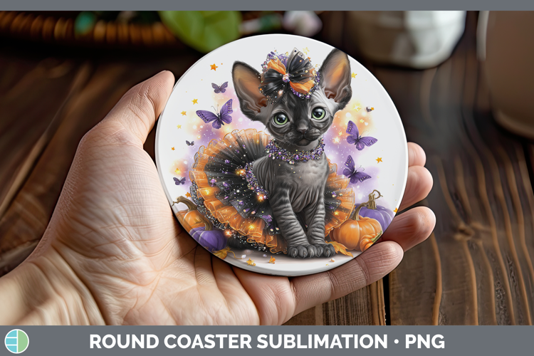 Cats Halloween Sphynx Cat Round Coaster Sublimation Coaster