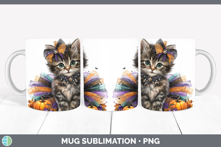 Cats Halloween Tabby Cat Mug Wrap Sublimation Coffee Cup Des