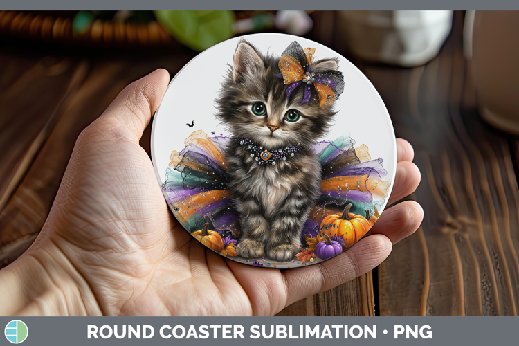 Cats Halloween Tabby Cat Round Coaster Sublimation Coaster D