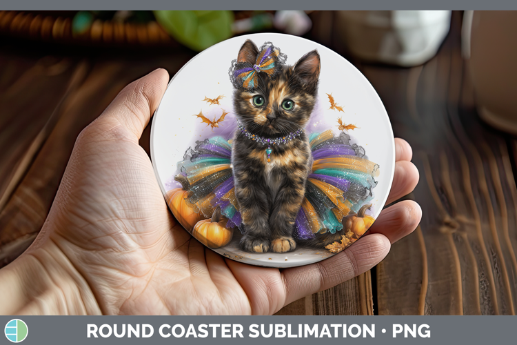 Cats Halloween Tortoiseshell Cat Round Coaster Sublimation C