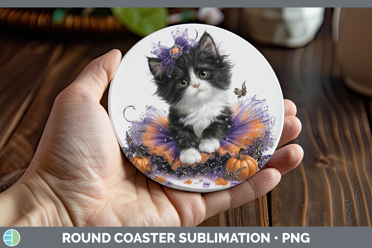 Cats Halloween Tuxedo Cat Round Coaster Sublimation Coaster
