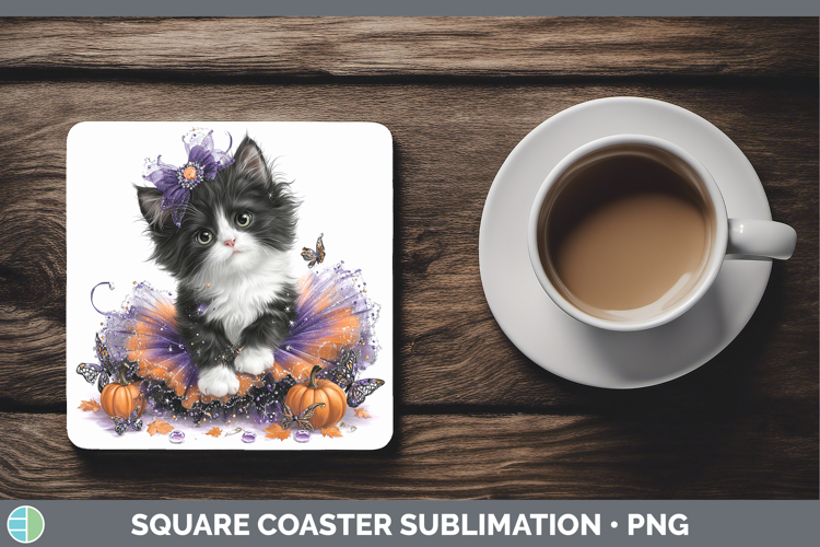 Cats Halloween Tuxedo Cat Square Coaster Sublimation Coaster