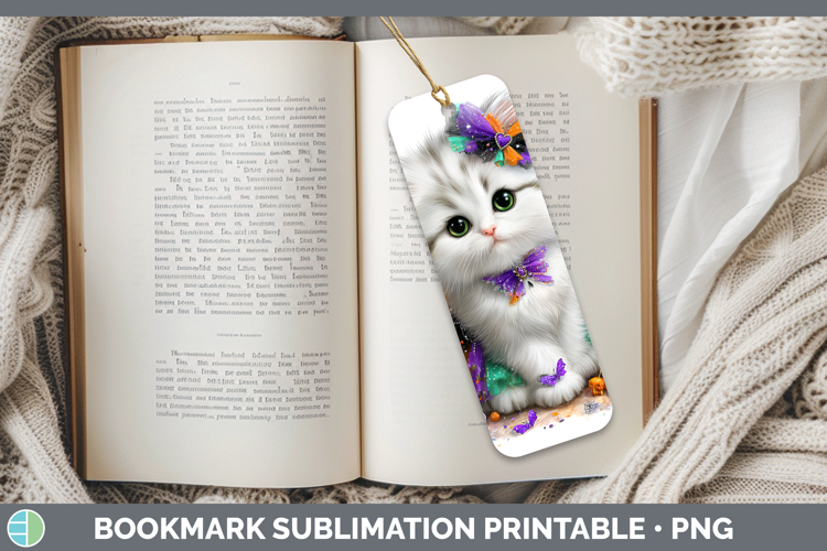 Cats Halloween White Cat Bookmark Sublimation Printable Desi