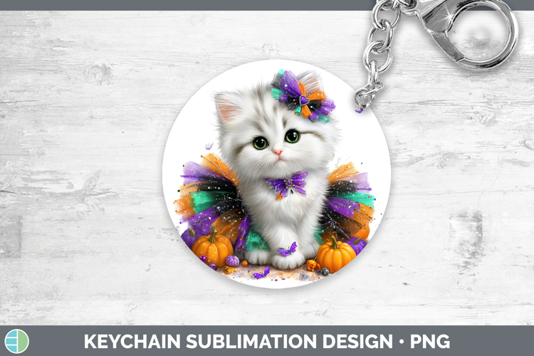 Cats Halloween White Cat Keychain Sublimation Keyring Design