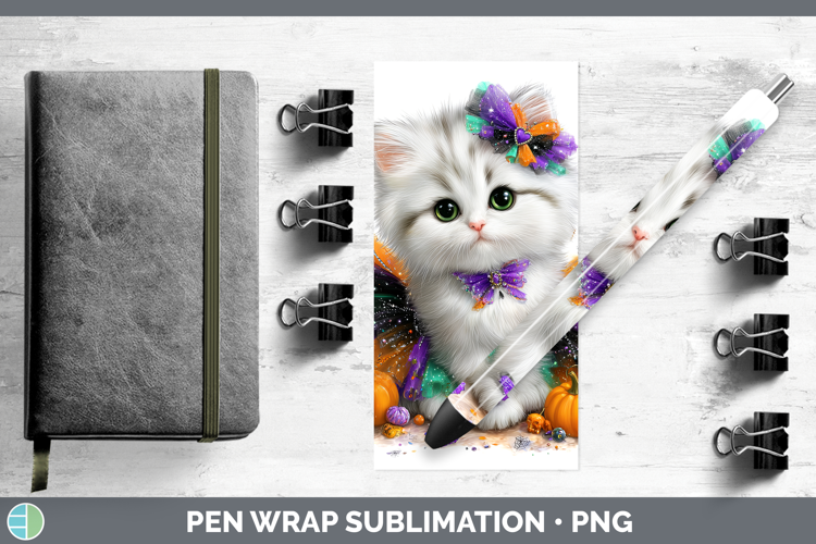 Cats Halloween White Cat Pen Wrap Sublimation Pen Designs