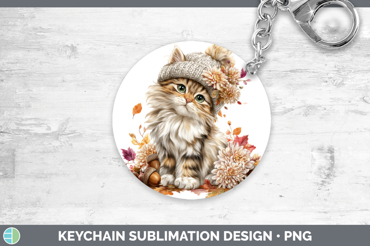 Angora Cat Keychain Cats Knit Hat Sublimation Keyring Design