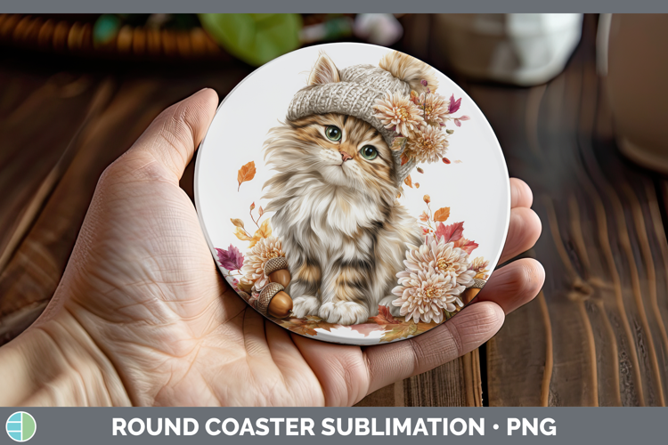 Angora Cat Round Coaster Cats Knit Hat Sublimation Coaster D