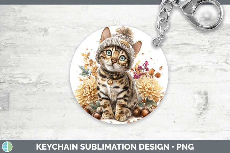 Bengal Cat Keychain Cats Knit Hat Sublimation Keyring Design
