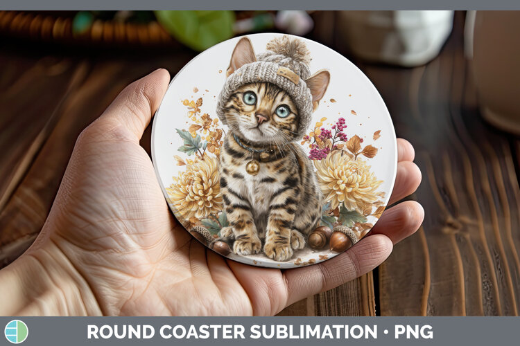 GorgeousCats Knit Hat Round Coaster design.