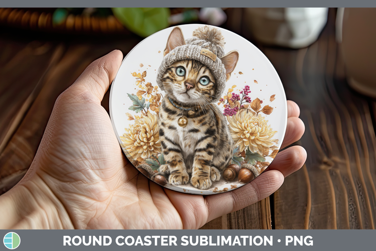 Bengal Cat Round Coaster Cats Knit Hat Sublimation Coaster D