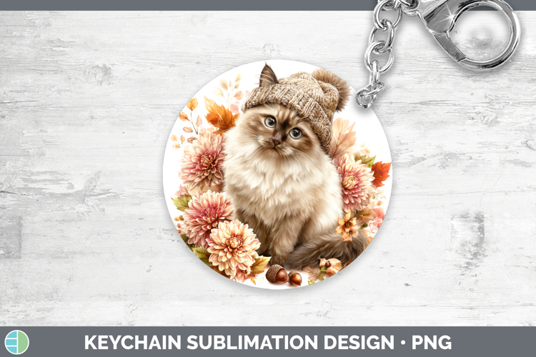 Birman Cat Keychain Cats Knit Hat Sublimation Keyring Design