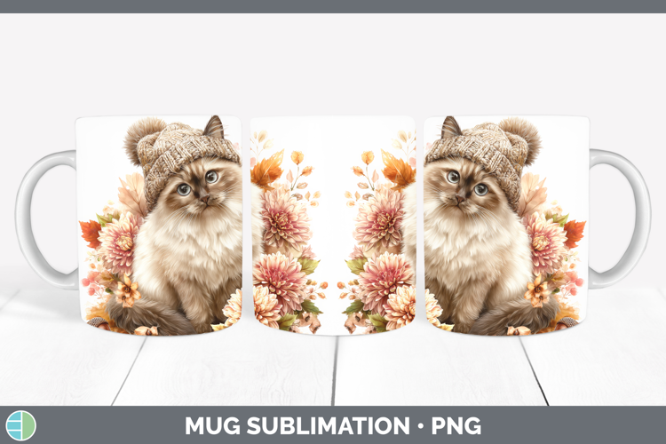 Birman Cat Mug Wrap Cats Knit Hat Sublimation Coffee Cup Des