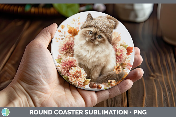 GorgeousCats Knit Hat Round Coaster design.