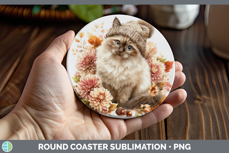 Birman Cat Round Coaster Cats Knit Hat Sublimation Coaster D