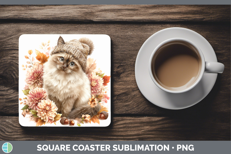Birman Cat Square Coaster Cats Knit Hat Sublimation Coaster