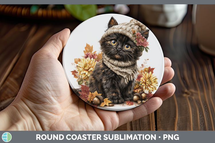 Black Cat Round Coaster Cats Knit Hat Sublimation Coaster De