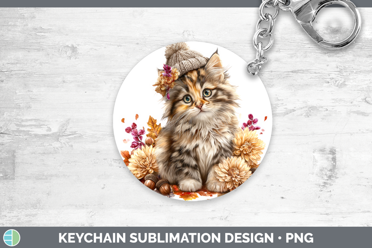 Calico Cat Keychain Cats Knit Hat Sublimation Keyring Design