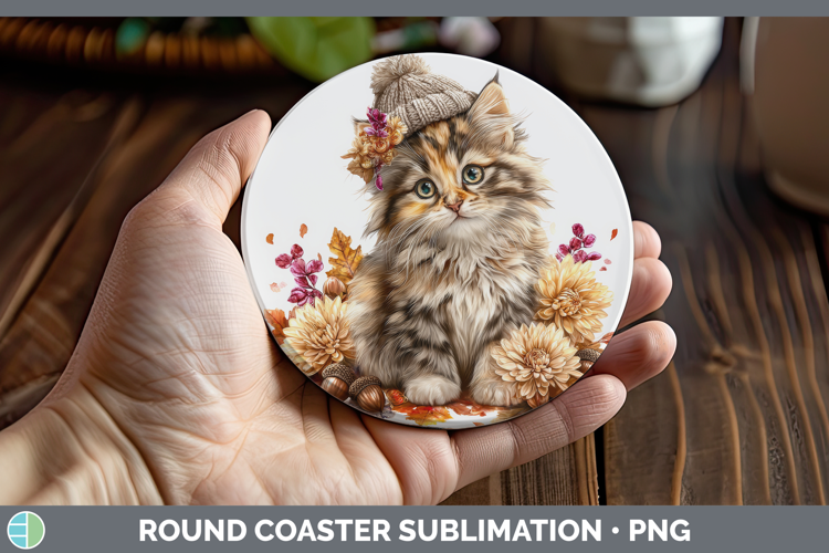 Calico Cat Round Coaster Cats Knit Hat Sublimation Coaster D