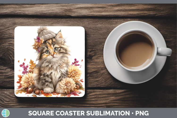Calico Cat Square Coaster Cats Knit Hat Sublimation Coaster
