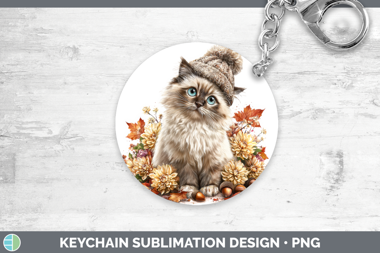 Himalayan Cat Keychain Cats Knit Hat Sublimation Keyring Des