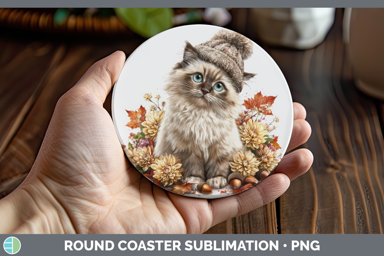 Himalayan Cat Round Coaster Cats Knit Hat Sublimation Coaste