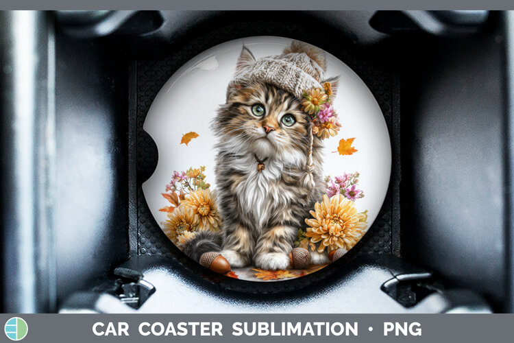 GorgeousCats Knit Hat Car Coaster design.