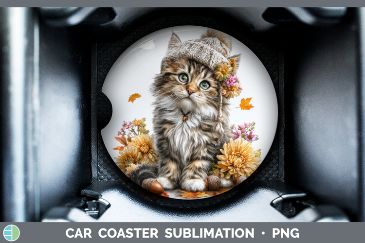 Maine Coon Cat Car Coaster Cats Knit Hat Sublimation Design