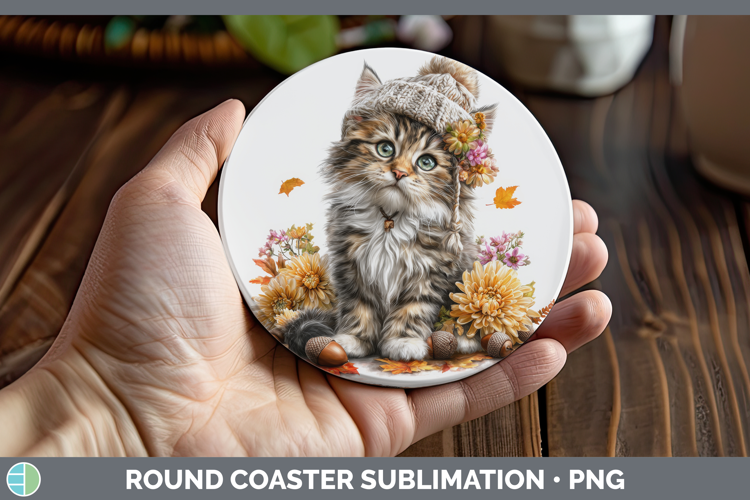Maine Coon Cat Round Coaster Cats Knit Hat Sublimation Coast