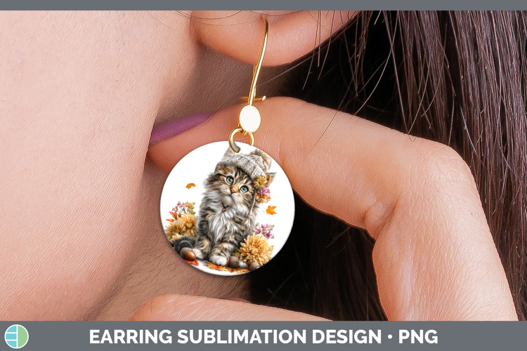 Maine Coon Cat Round Earrings Cats Knit Hat Sublimation Earr