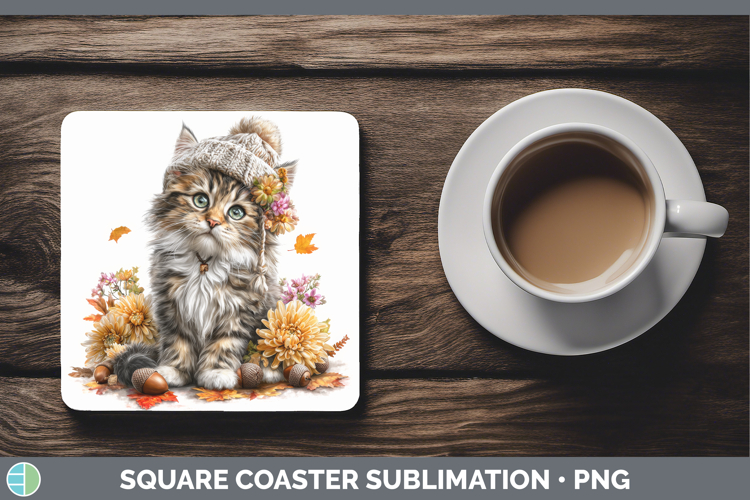 Maine Coon Cat Square Coaster Cats Knit Hat Sublimation Coas