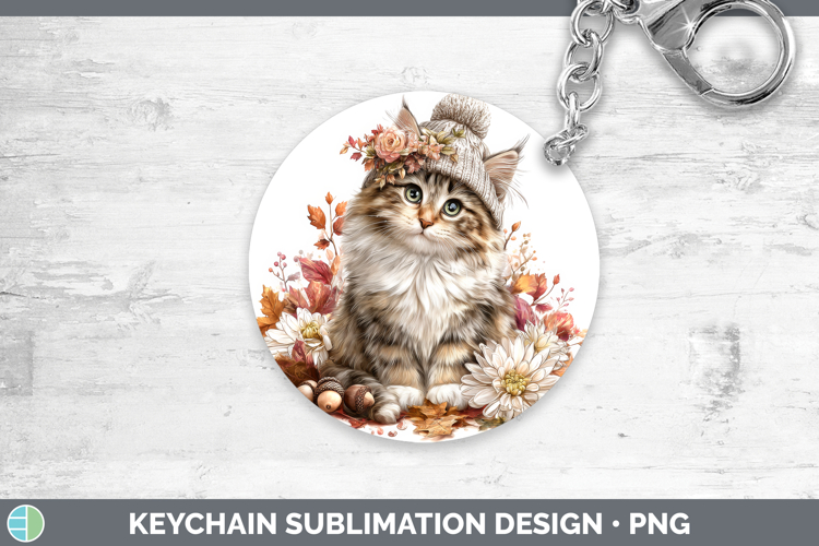 Norwegian Forest Cat Keychain Cats Knit Hat Sublimation Keyr