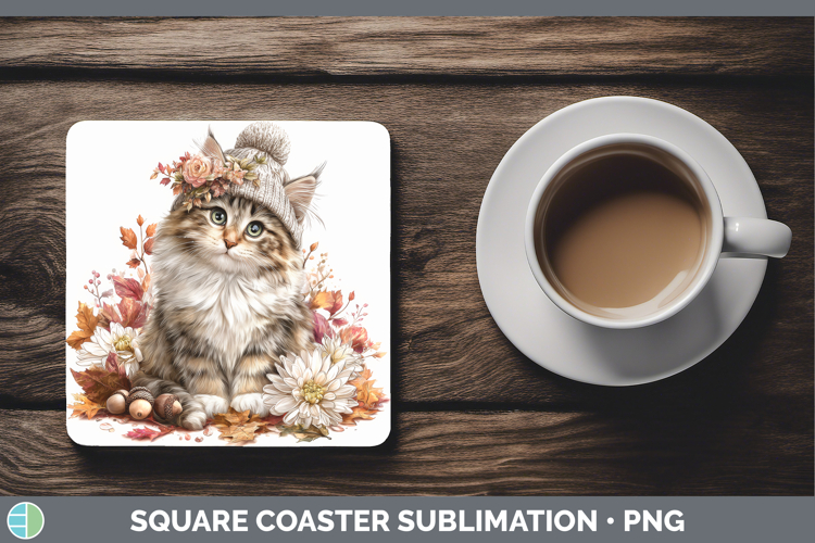 Norwegian Forest Cat Square Coaster Cats Knit Hat Sublimatio