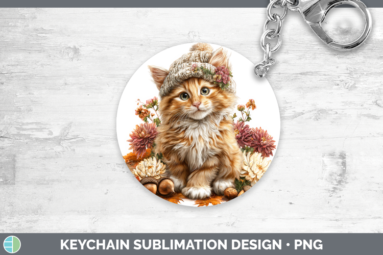 Orange Cat Keychain Cats Knit Hat Sublimation Keyring Design