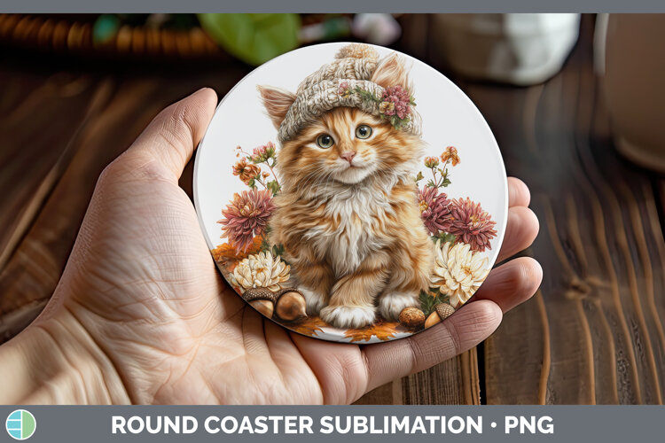 GorgeousCats Knit Hat Round Coaster design.