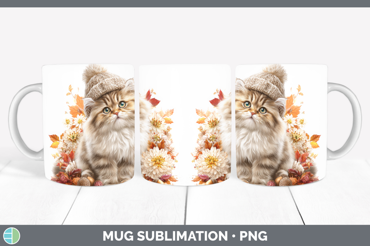 Persian Cat Mug Wrap Cats Knit Hat Sublimation Coffee Cup De