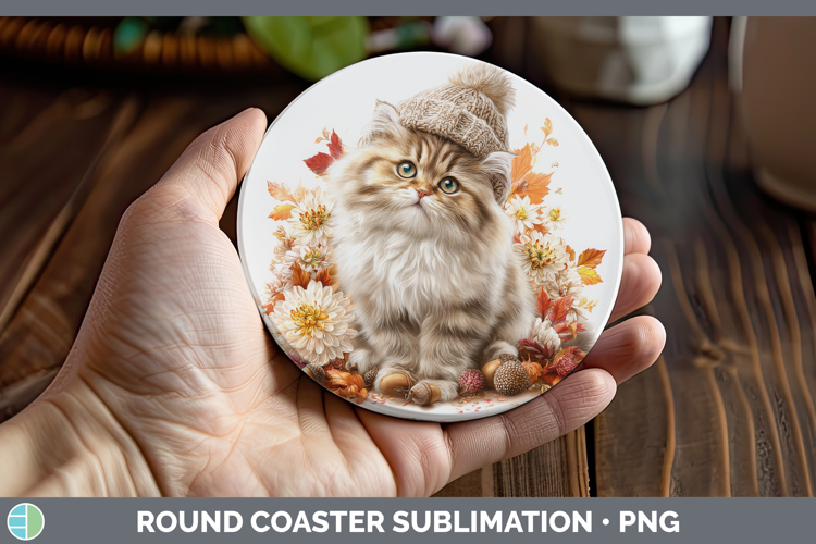 Persian Cat Round Coaster Cats Knit Hat Sublimation Coaster