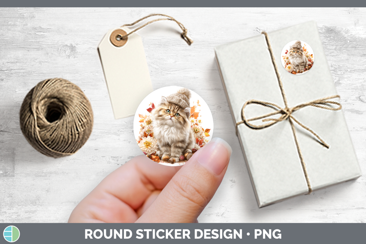 Cats Knit Hat Persian Cat Stickers | Round Labels Designs