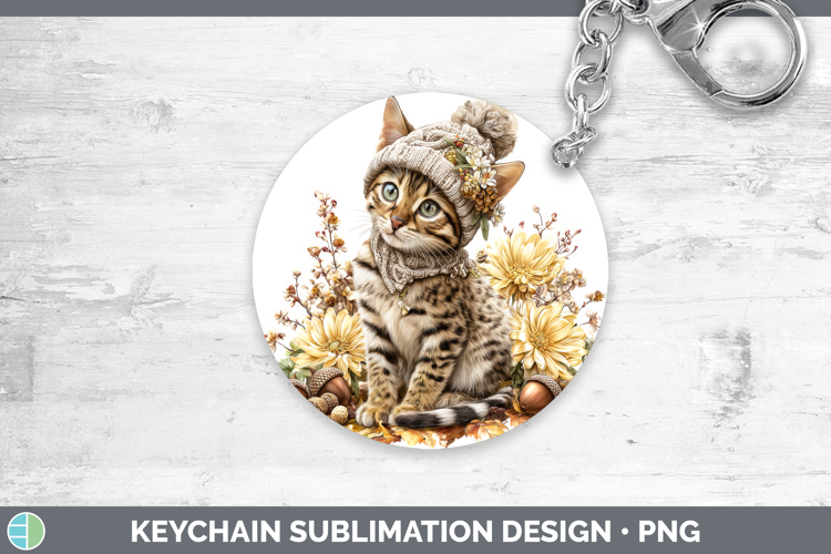 Savannah Cat Keychain Cats Knit Hat Sublimation Keyring Desi