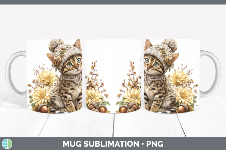 Savannah Cat Mug Wrap Cats Knit Hat Sublimation Coffee Cup D