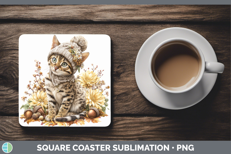 Savannah Cat Square Coaster Cats Knit Hat Sublimation Coaste