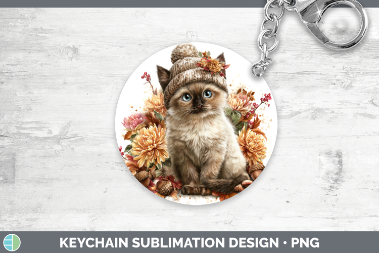 Siamese Cat Keychain Cats Knit Hat Sublimation Keyring Desig