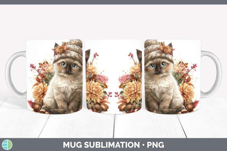 Siamese Cat Mug Wrap Cats Knit Hat Sublimation Coffee Cup De