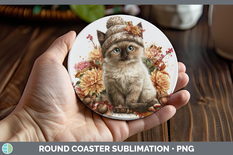 Siamese Cat Round Coaster Cats Knit Hat Sublimation Coaster