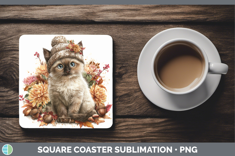 Siamese Cat Square Coaster Cats Knit Hat Sublimation Coaster