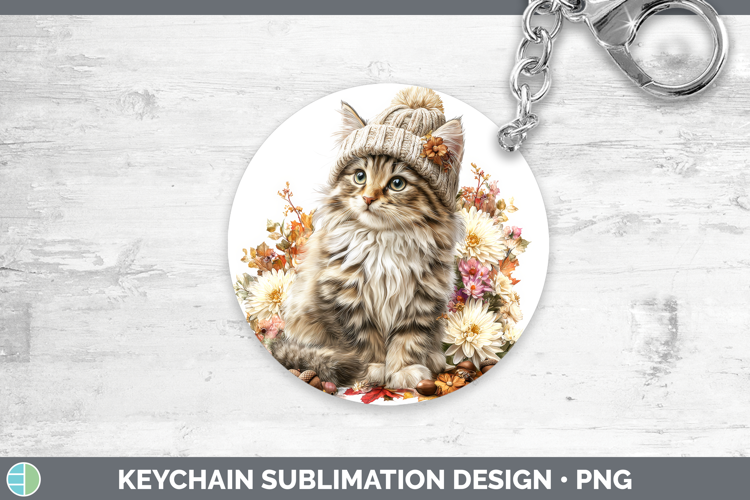 Siberian Cat Keychain Cats Knit Hat Sublimation Keyring Desi