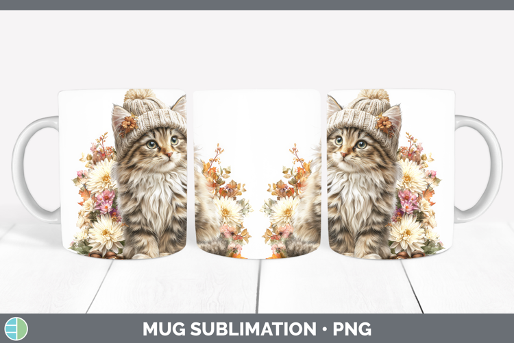 Siberian Cat Mug Wrap Cats Knit Hat Sublimation Coffee Cup D