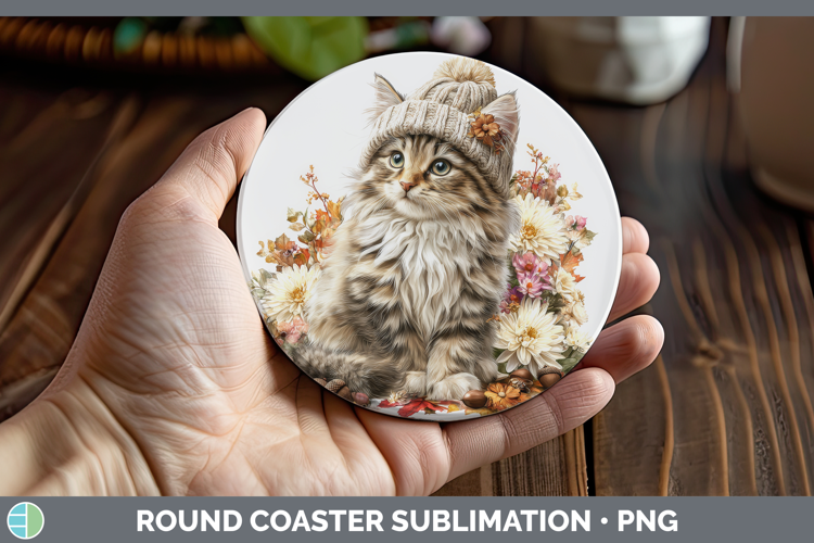 Siberian Cat Round Coaster Cats Knit Hat Sublimation Coaster