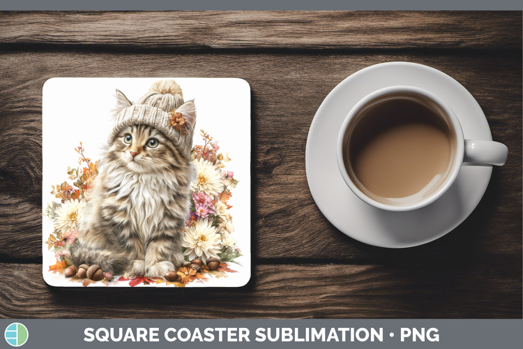 Siberian Cat Square Coaster Cats Knit Hat Sublimation Coaste